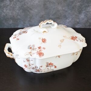 Antique c. 1888 Limoges France Haviland & Co Porcelain Red Blue Floral Tureen